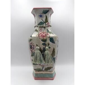 Vintage 14" 1970s Chinese Porcelain Chinoiserie-inspired Floral Vase